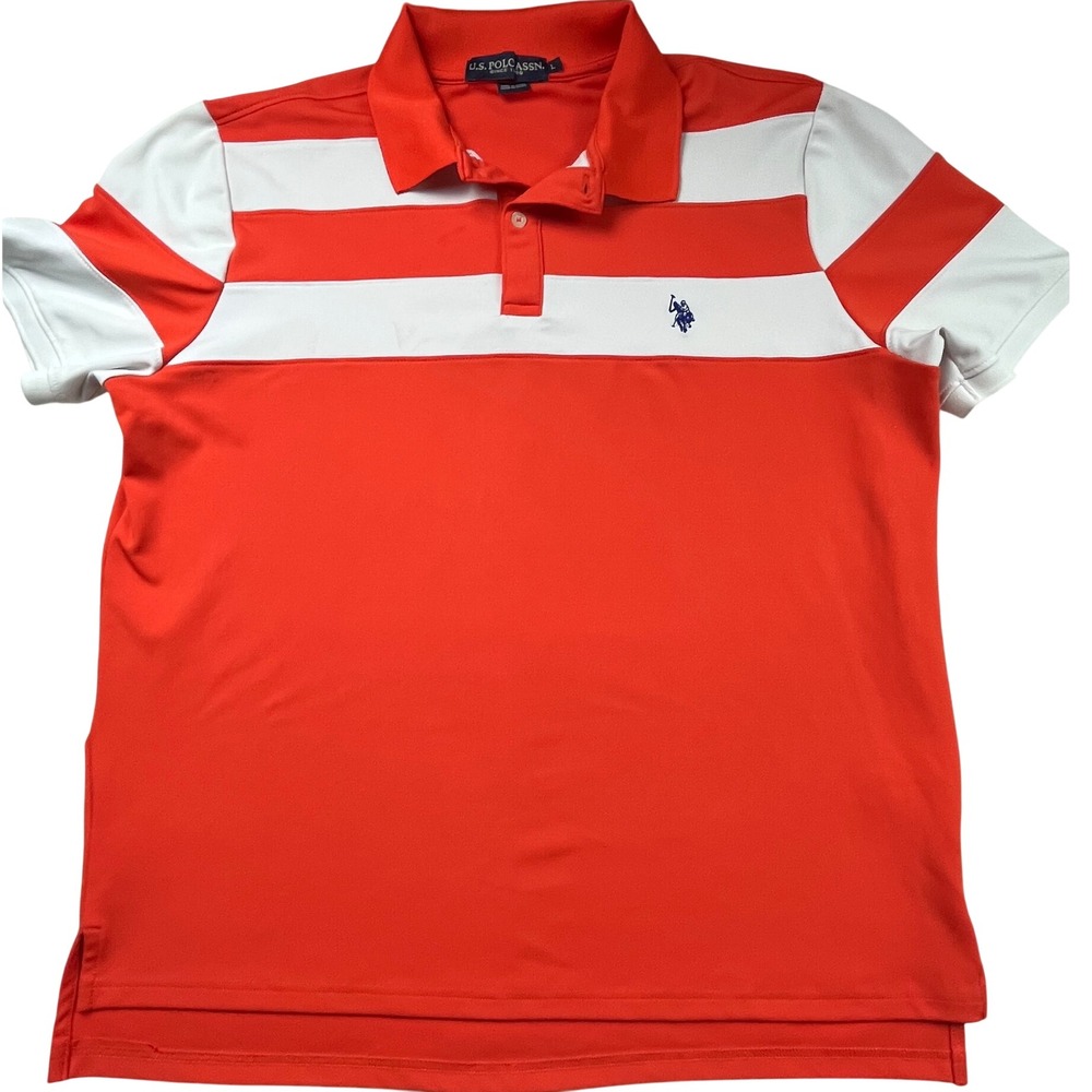 US Polo Assn Mens Orange White Striped Short Sleeve Polo Shirt‎ Large